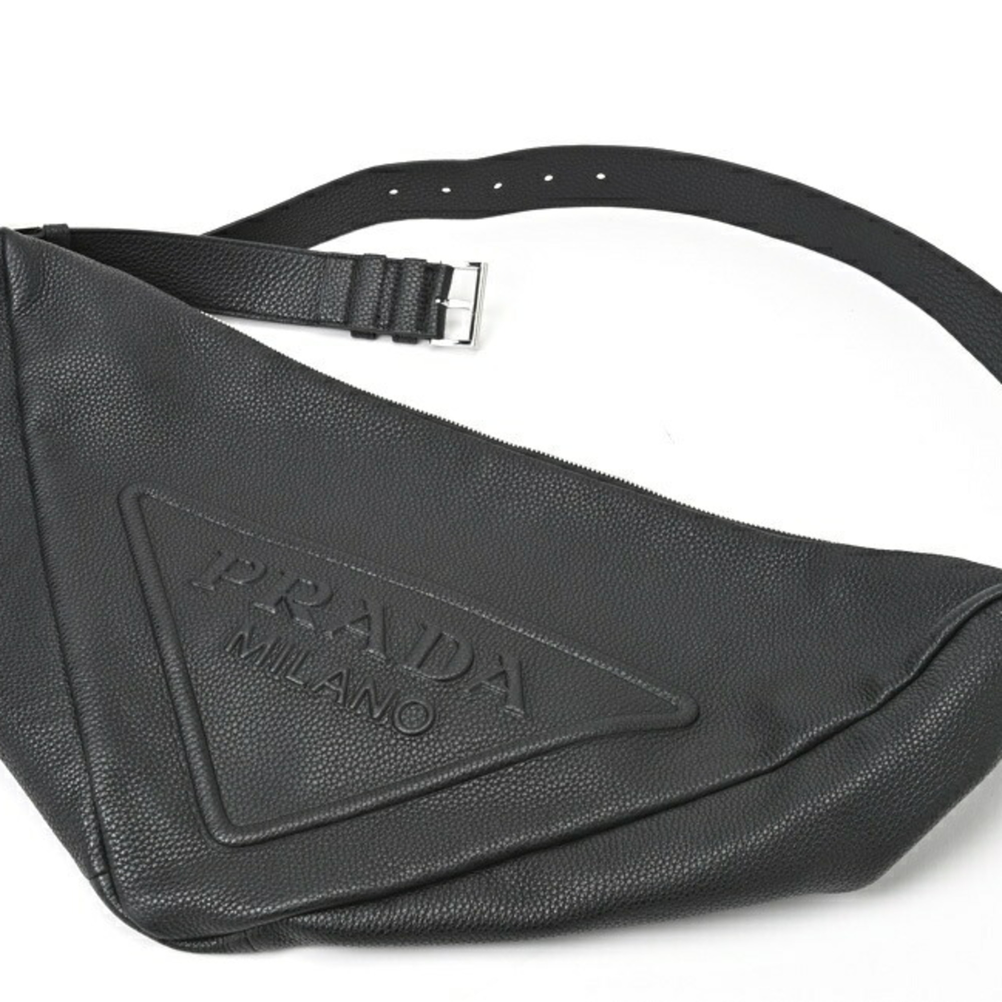 PRADA Triangle Vitello Dino Leather Bag 2VY007 Black S-156230