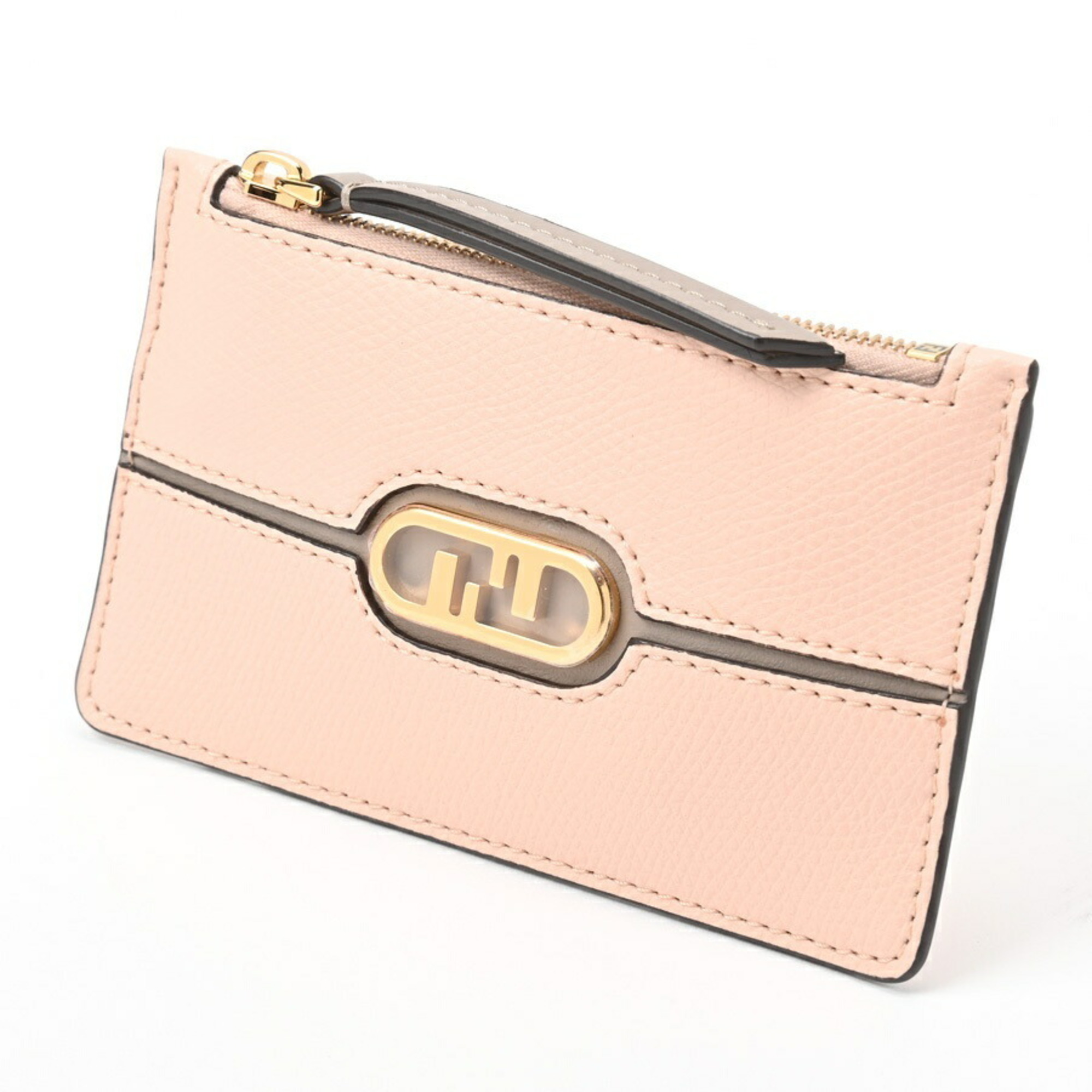 FENDI Coin Card Case Holder 7AS135 Leather Pink Beige S-156148