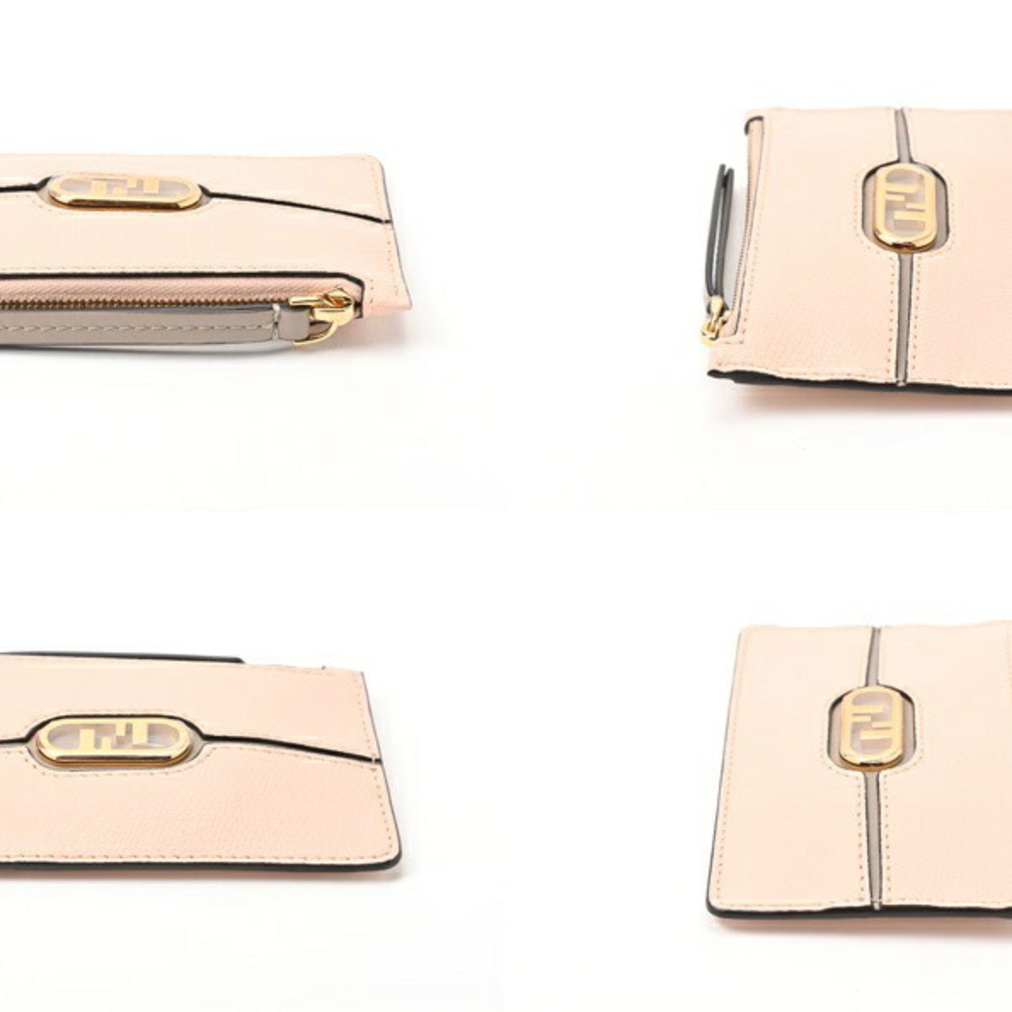 FENDI Coin Card Case Holder 7AS135 Leather Pink Beige S-156148