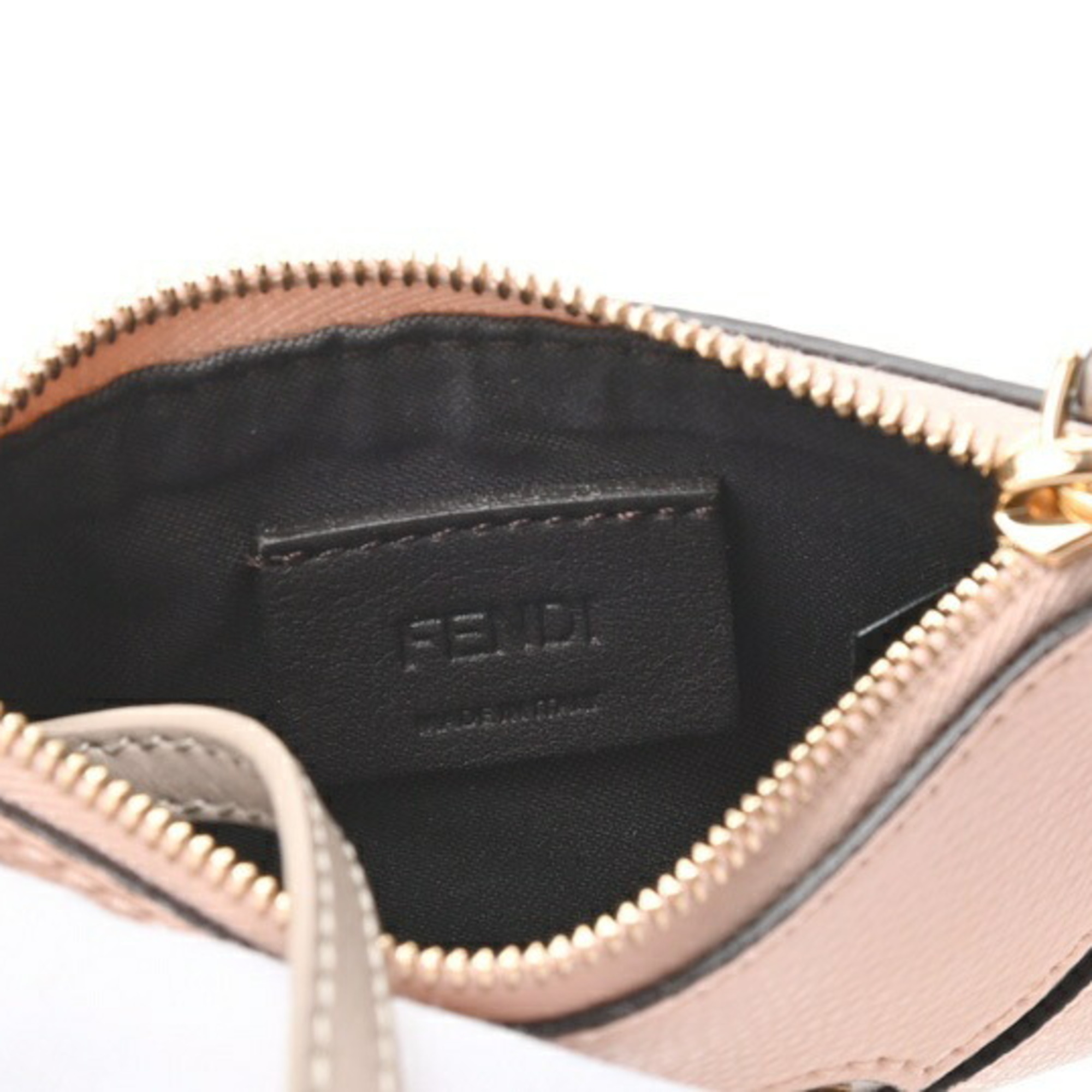 FENDI Coin Card Case Holder 7AS135 Leather Pink Beige S-156148