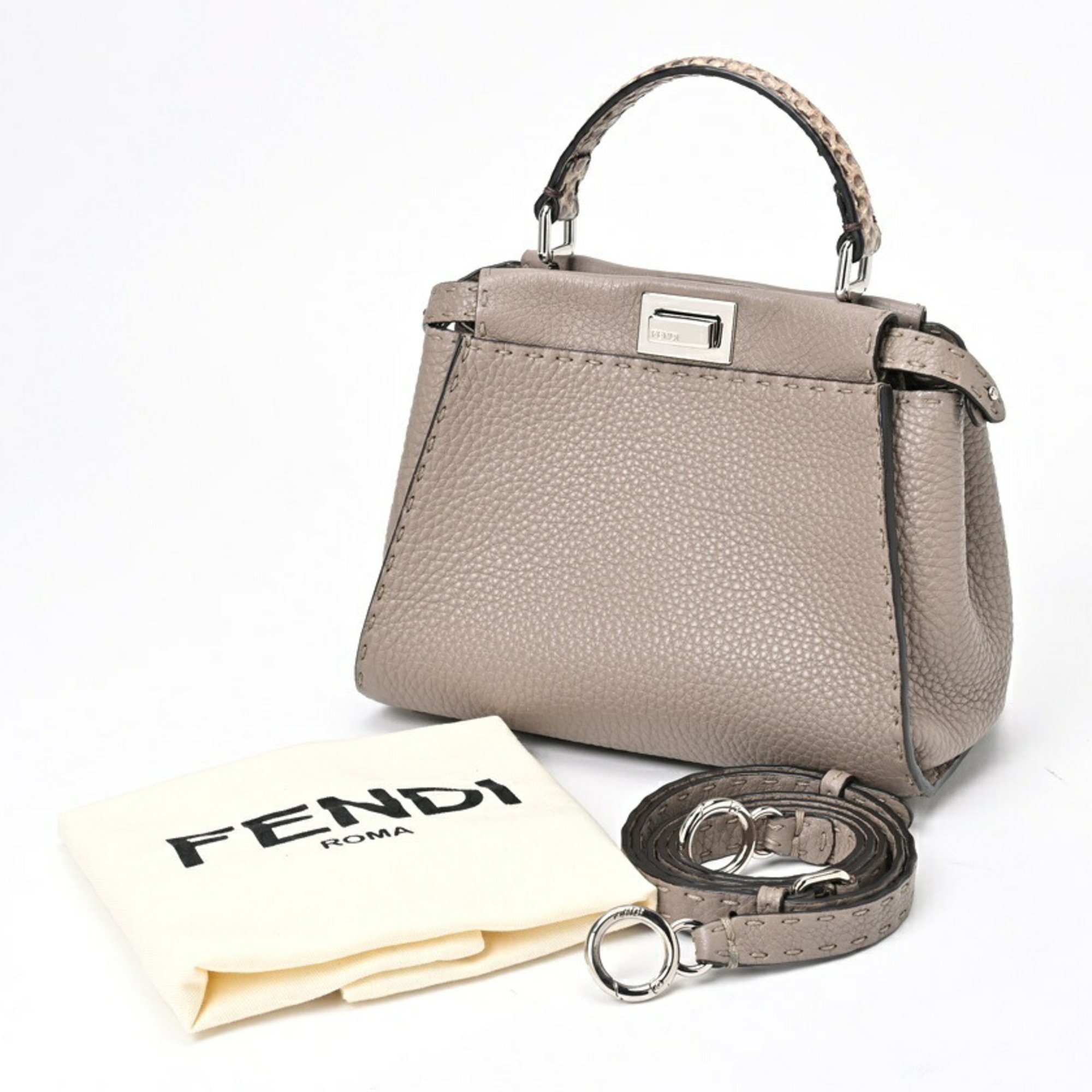 FENDI Peekaboo Small Selleria Bag 8BN244N8KF04YB Dove Gray (Greige) S-156232