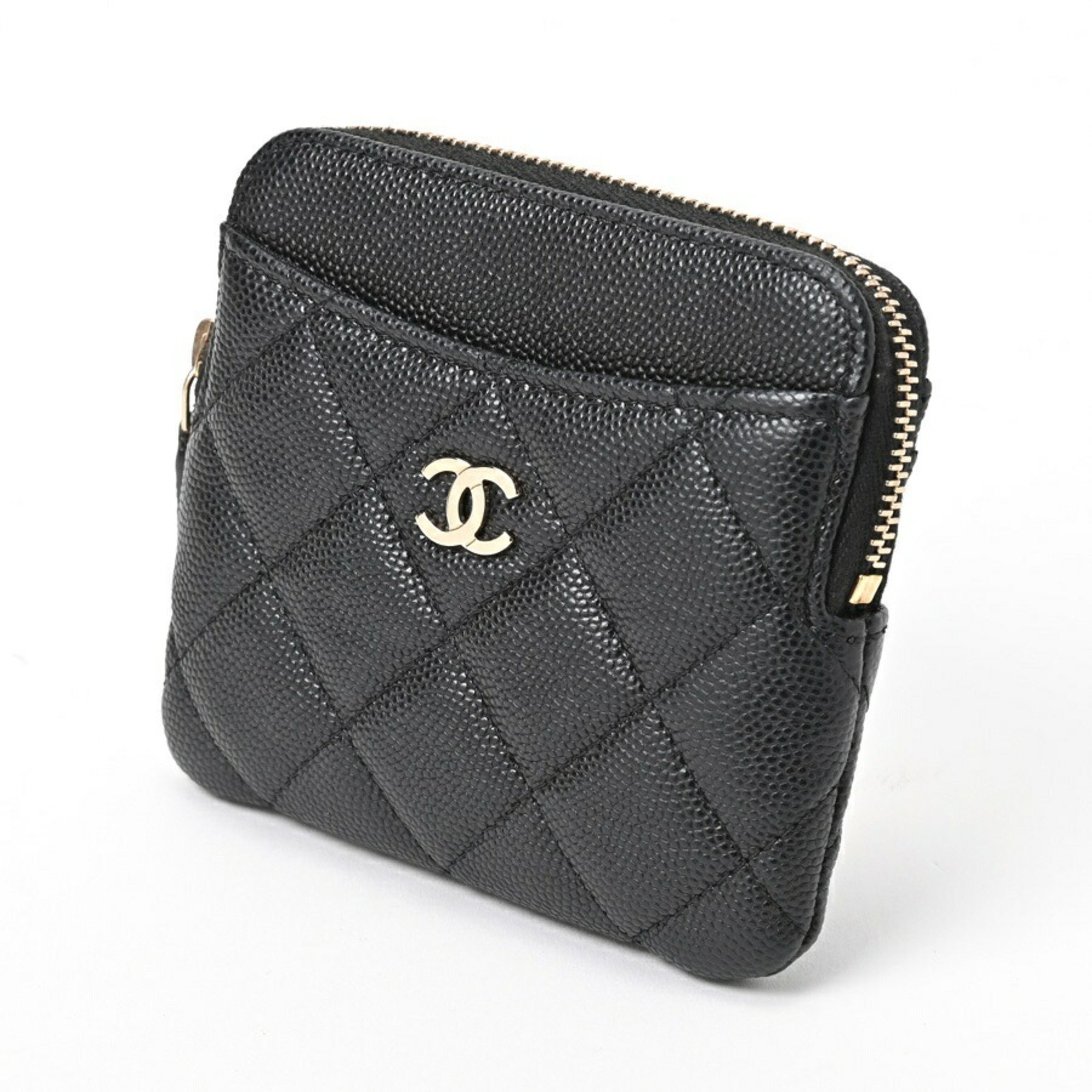 CHANEL Matelasse Coin Card Case AP2061 Caviar Skin Black S-156228