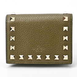 Valentino Rockstud Grained Calfskin Small Wallet Leather Khaki S-156151