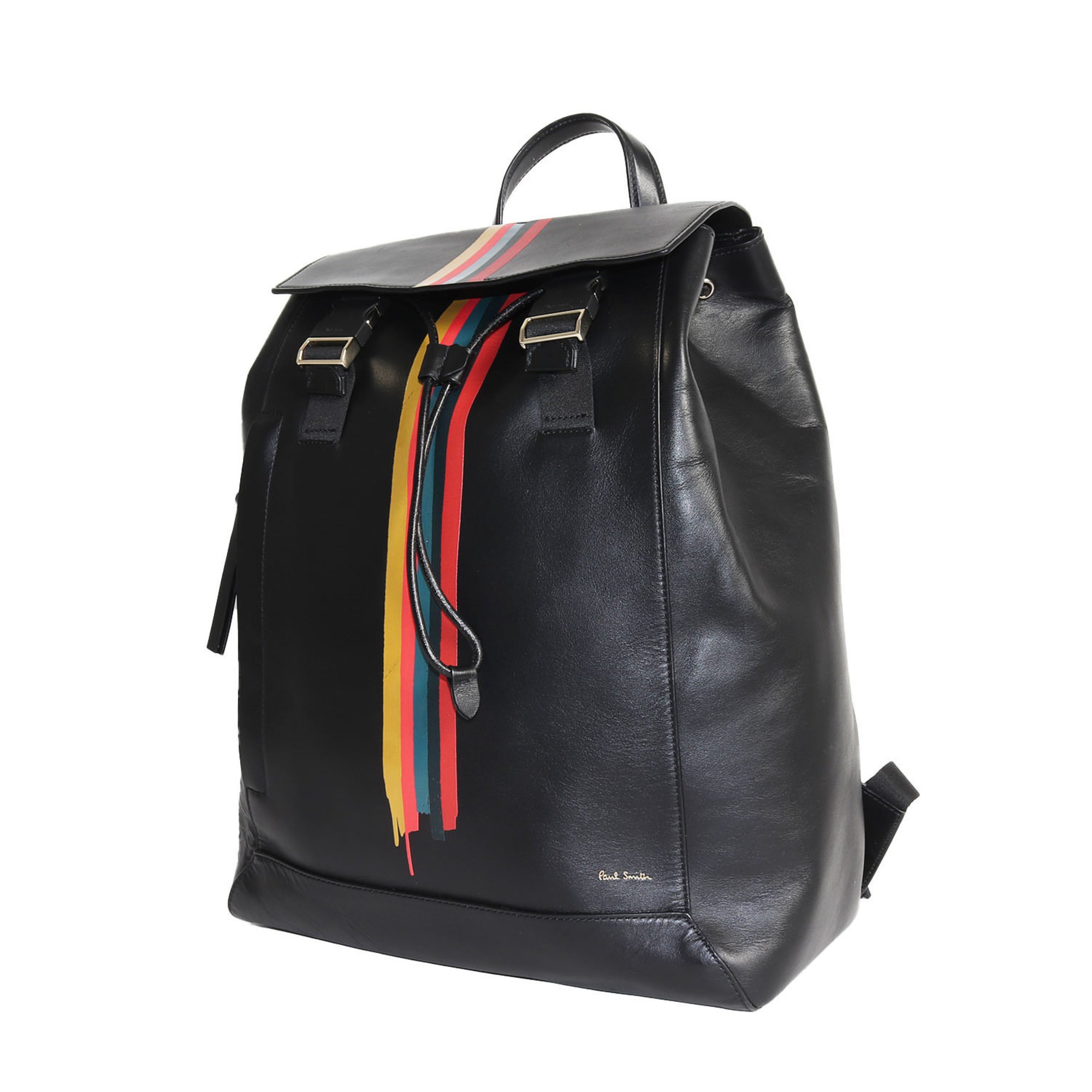 Paul Smith Painted Artist Stripe Calf Leather Flap Backpack Black