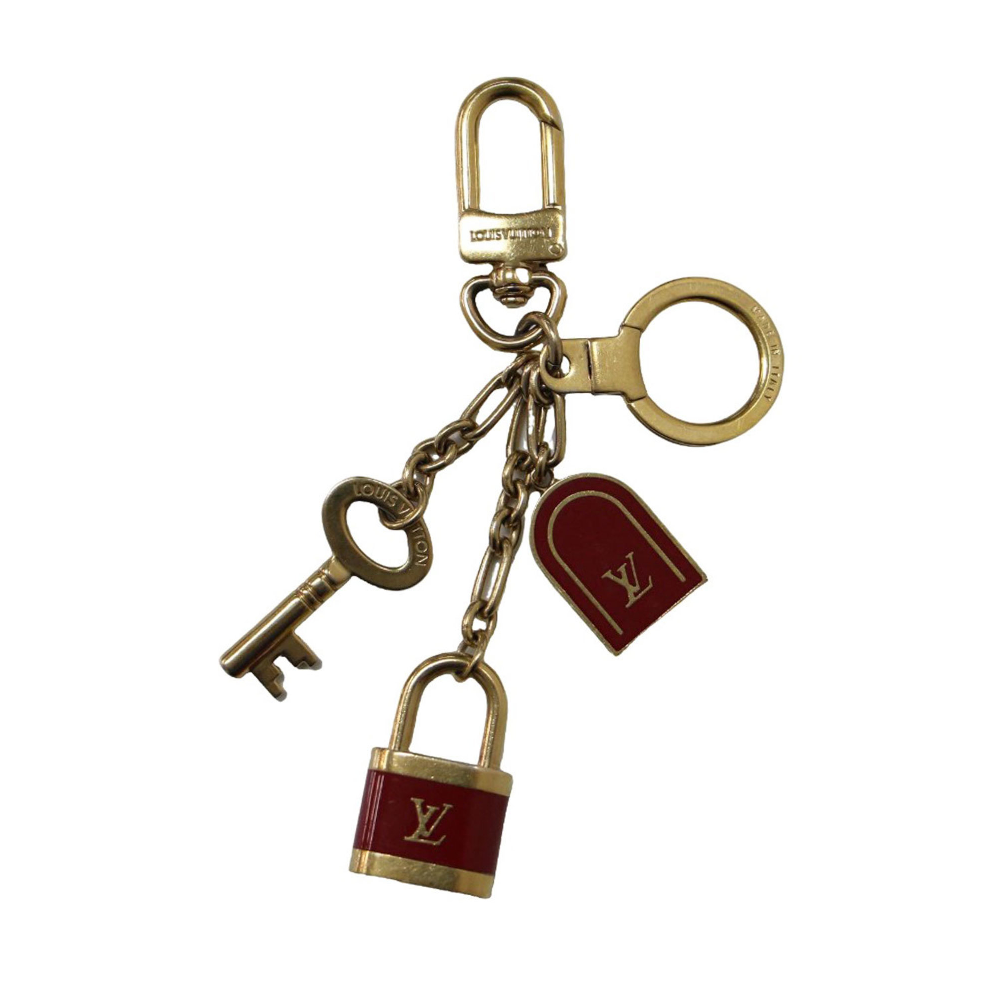 LOUIS VUITTON Louis Vuitton Porte-Clé Kaduna Bag Charm M60073 / Key Holder Padlock Signature Gold Red