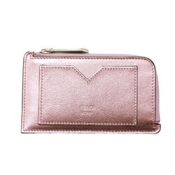 FENDI FF Diamond Card Case Zip Compartment Metallic Coin Pouch Purse Leather Pink