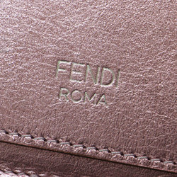 FENDI FF Diamond Card Case Zip Compartment Metallic Coin Pouch Purse Leather Pink