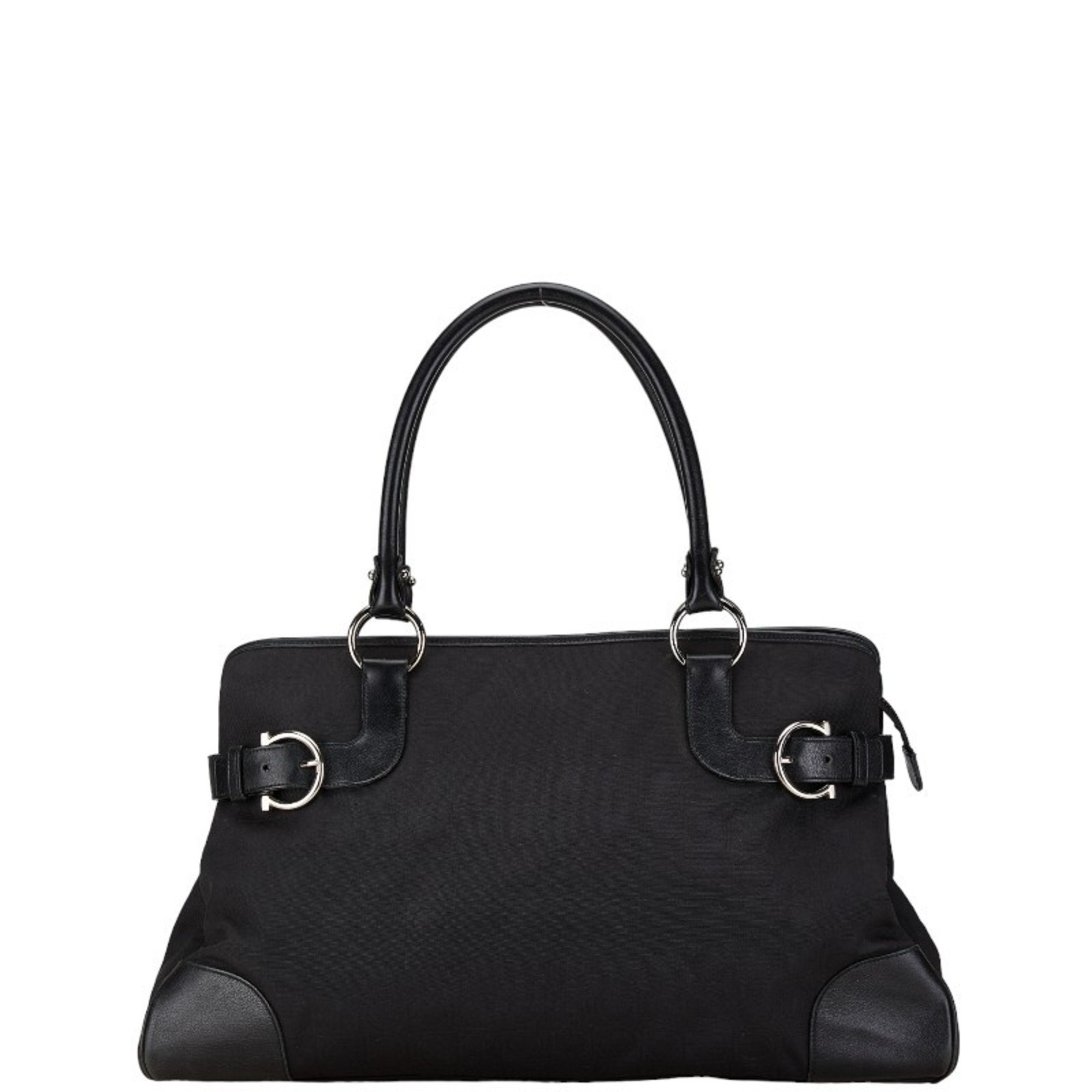 Salvatore Ferragamo Gancini Tote Bag Shoulder AU-21 4906 Black Canvas Leather Women's