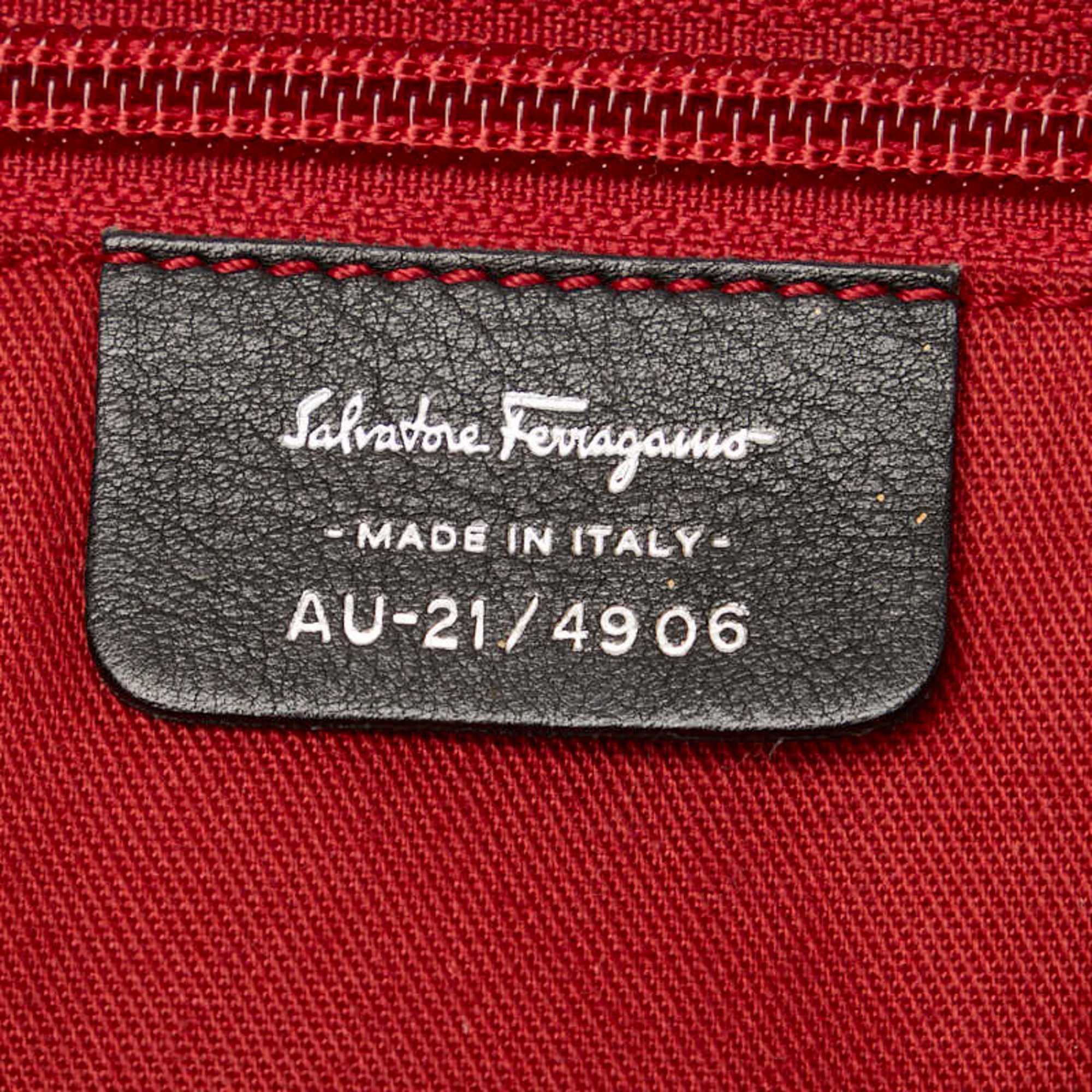 Salvatore Ferragamo Gancini Tote Bag Shoulder AU-21 4906 Black Canvas Leather Women's