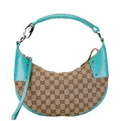 Gucci GG Canvas Half Moon Shoulder Bag 115004 Beige Turquoise Leather Women's GUCCI