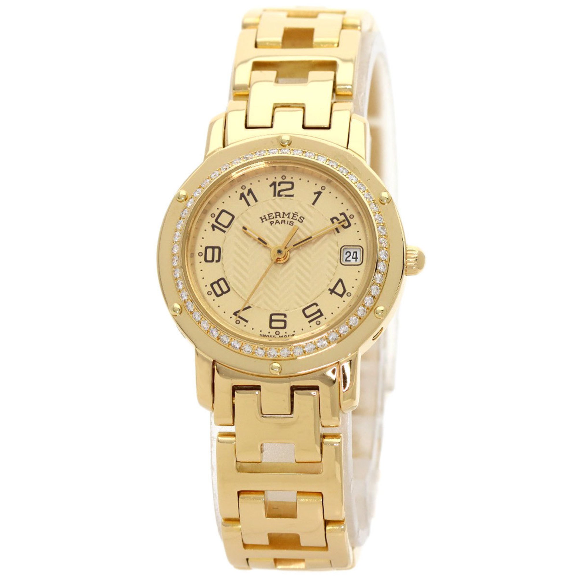 Hermes CL4.286 Clipper Diamond Watch K18 Yellow Gold K18YG Women's HERMES