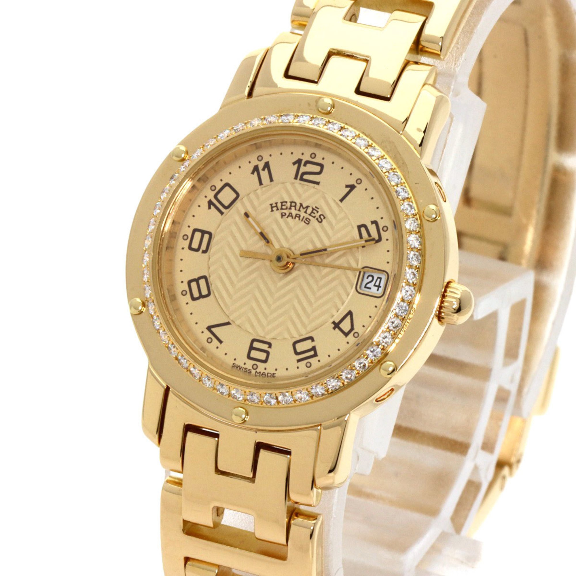 Hermes CL4.286 Clipper Diamond Watch K18 Yellow Gold K18YG Women's HERMES