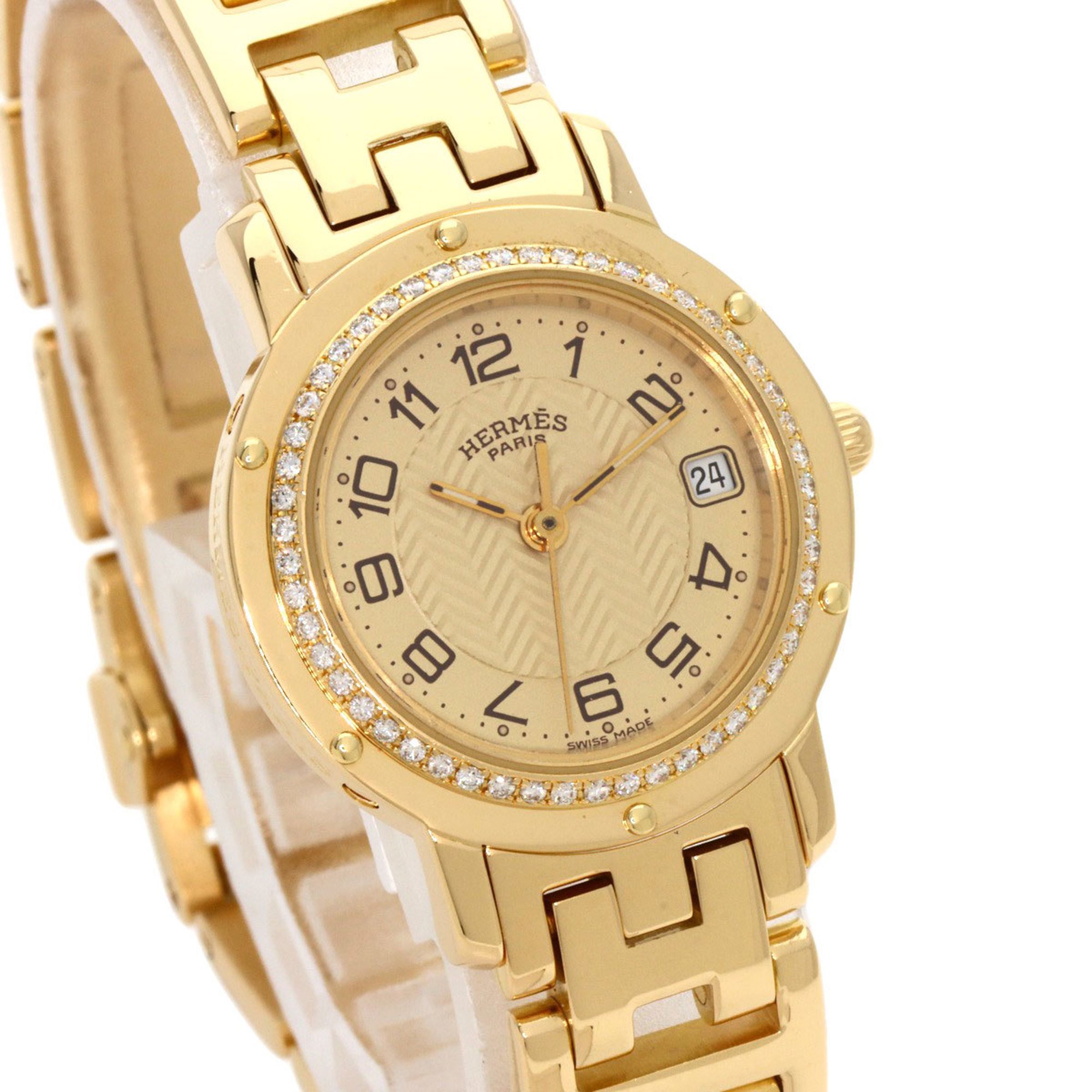 Hermes CL4.286 Clipper Diamond Watch K18 Yellow Gold K18YG Women's HERMES