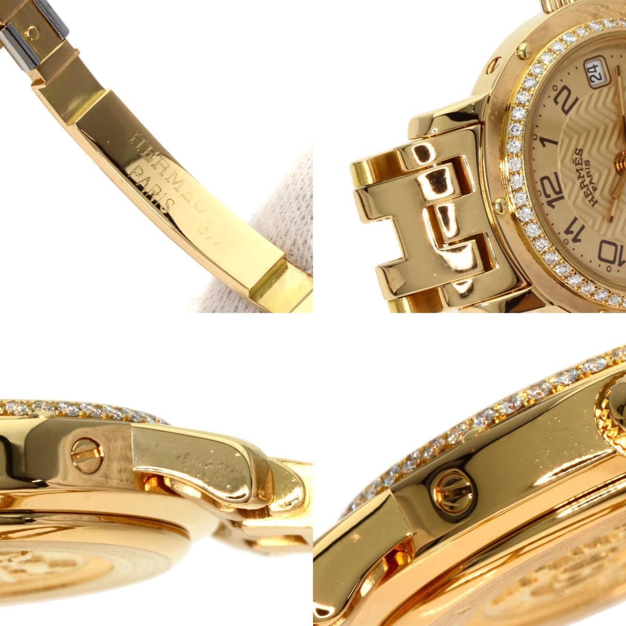 Hermes CL4.286 Clipper Diamond Watch K18 Yellow Gold K18YG Women's HERMES