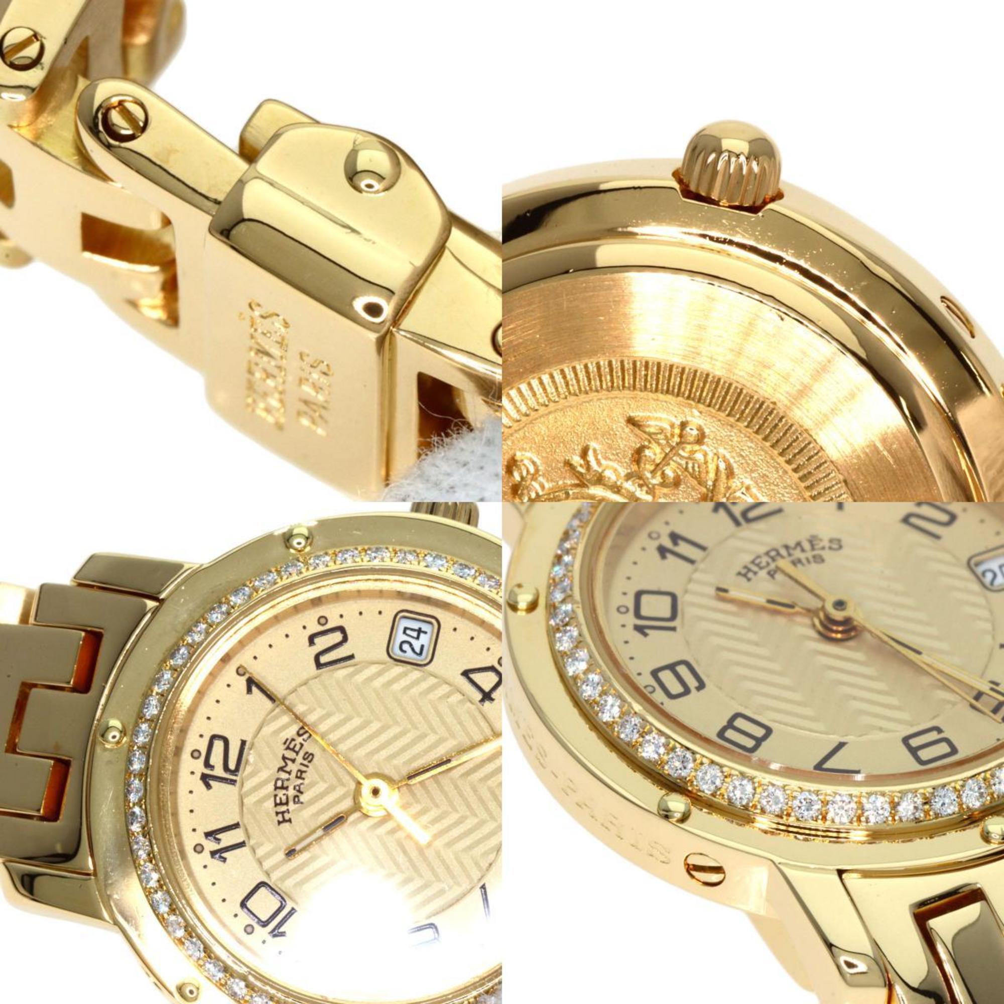 Hermes CL4.286 Clipper Diamond Watch K18 Yellow Gold K18YG Women's HERMES