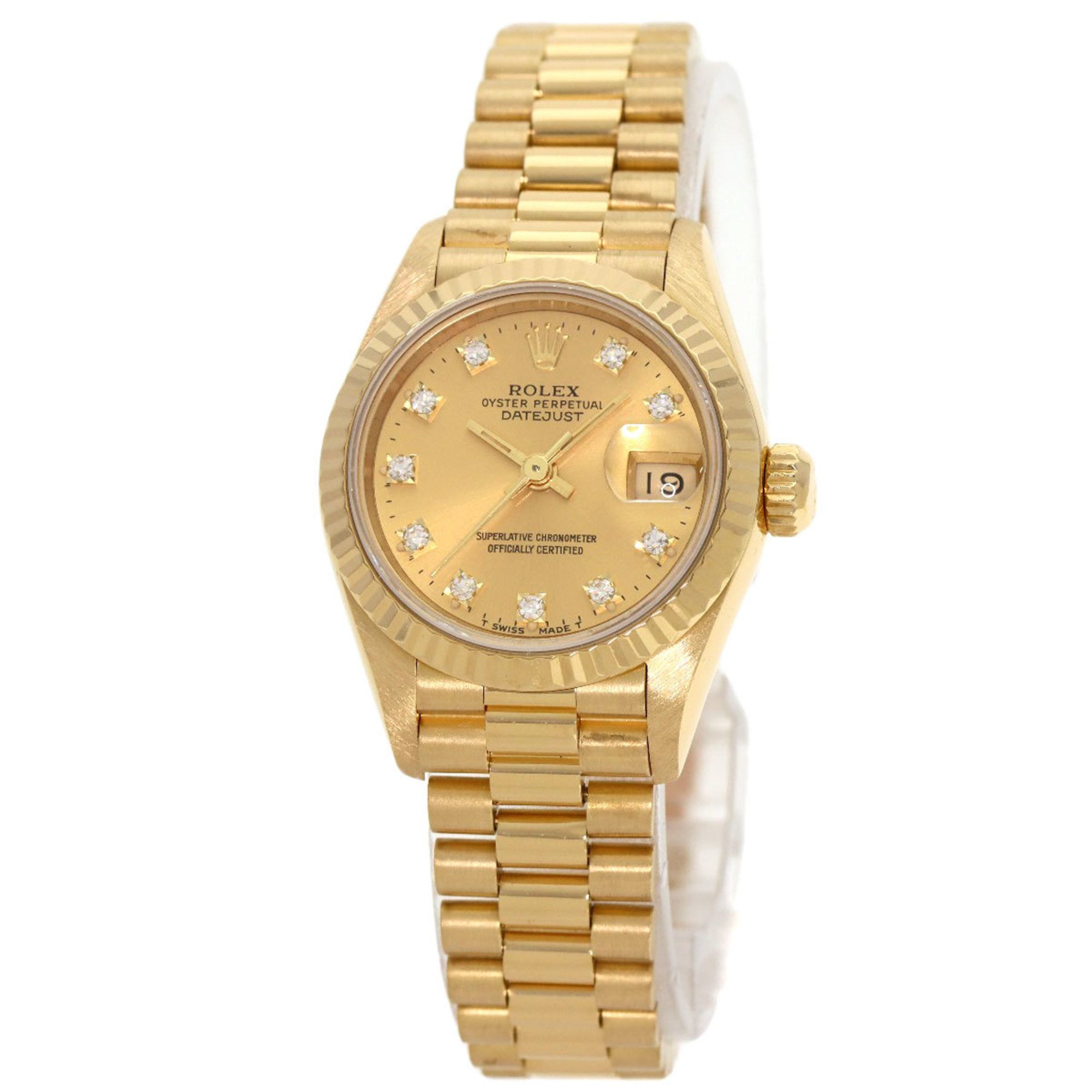 Rolex 69178G Datejust 10P Diamond Watch K18 Yellow Gold K18YG Ladies ROLEX