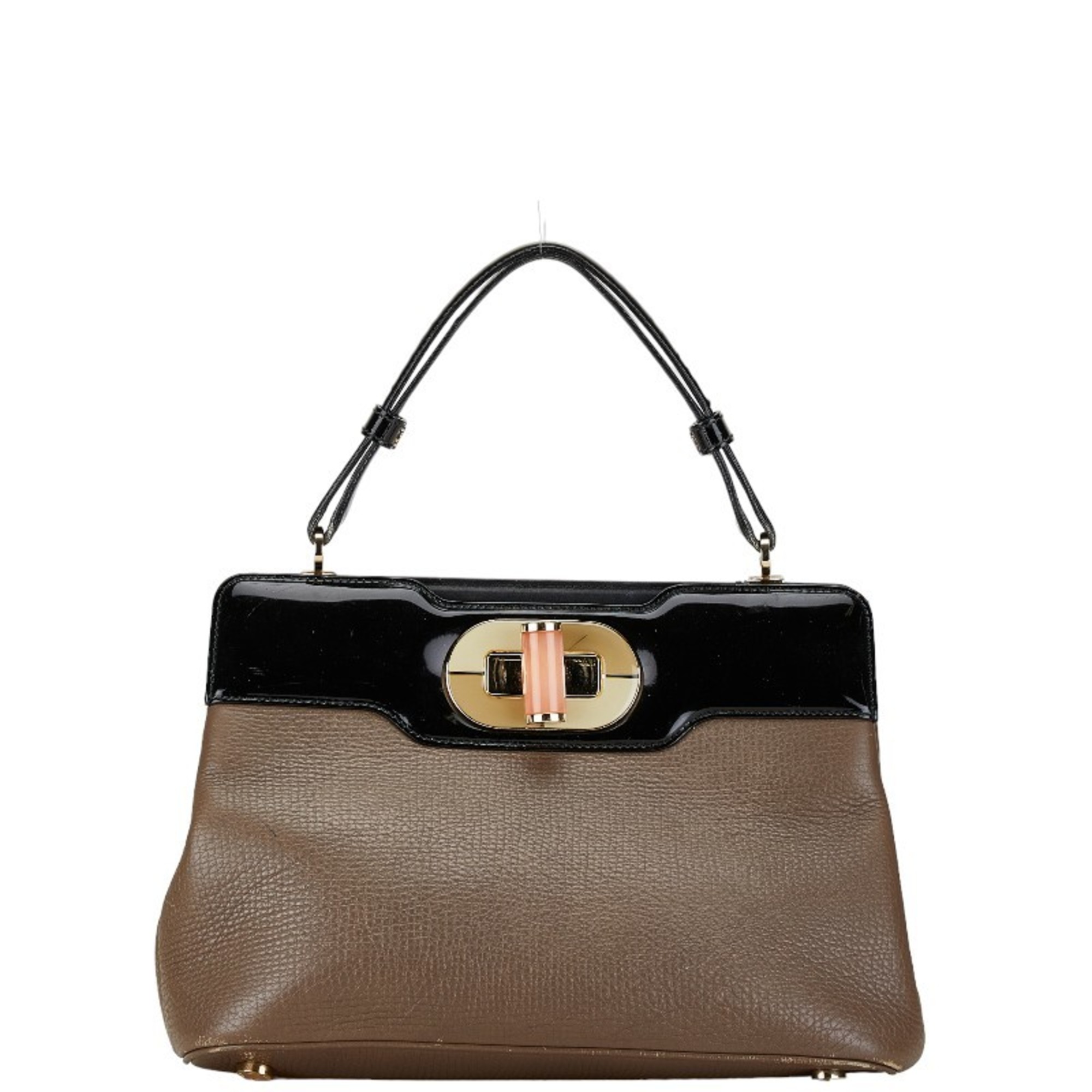 BVLGARI Isabella Rossellini Handbag Beige Black Leather Women's