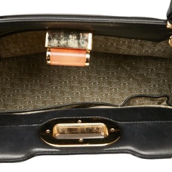 BVLGARI Isabella Rossellini Handbag Beige Black Leather Women's