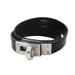 Hermes Bracelet Kelly Double Tour Metal Leather Silver Black Men Women