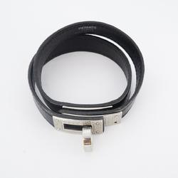 Hermes Bracelet Kelly Double Tour Metal Leather Silver Black Men Women