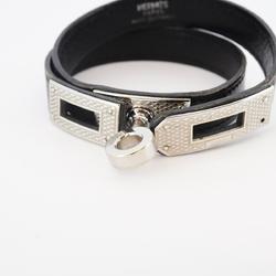 Hermes Bracelet Kelly Double Tour Metal Leather Silver Black Men Women