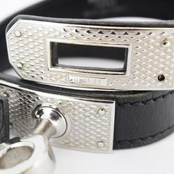 Hermes Bracelet Kelly Double Tour Metal Leather Silver Black Men Women