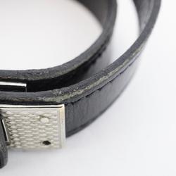 Hermes Bracelet Kelly Double Tour Metal Leather Silver Black Men Women