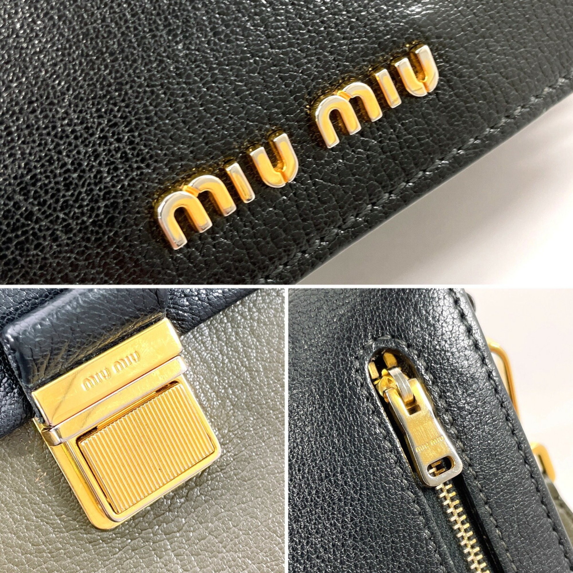 Miu Miu MIU Madras 5BA005 Handbag Leather Khaki Women's F4034298