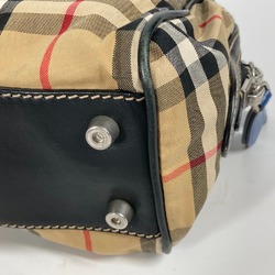 BURBERRY Checked Pouch with Handle Clutch Bag Second Leather Canvas Men's Beige