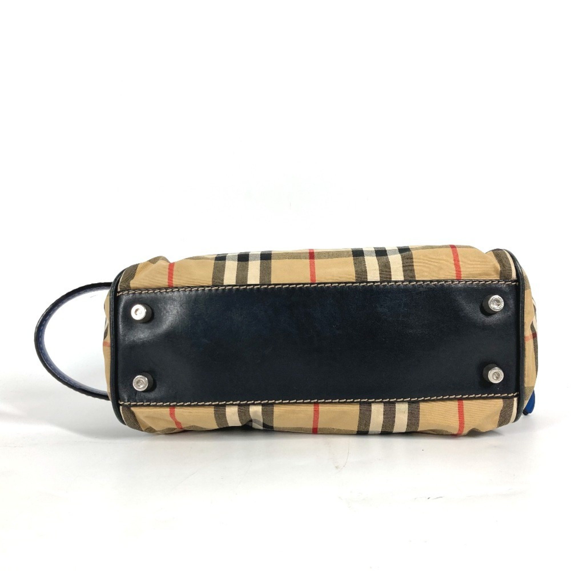 BURBERRY Checked Pouch with Handle Clutch Bag Second Leather Canvas Men's Beige