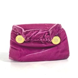 BVLGARI Pouch Clutch Bag Velour Women's Pink