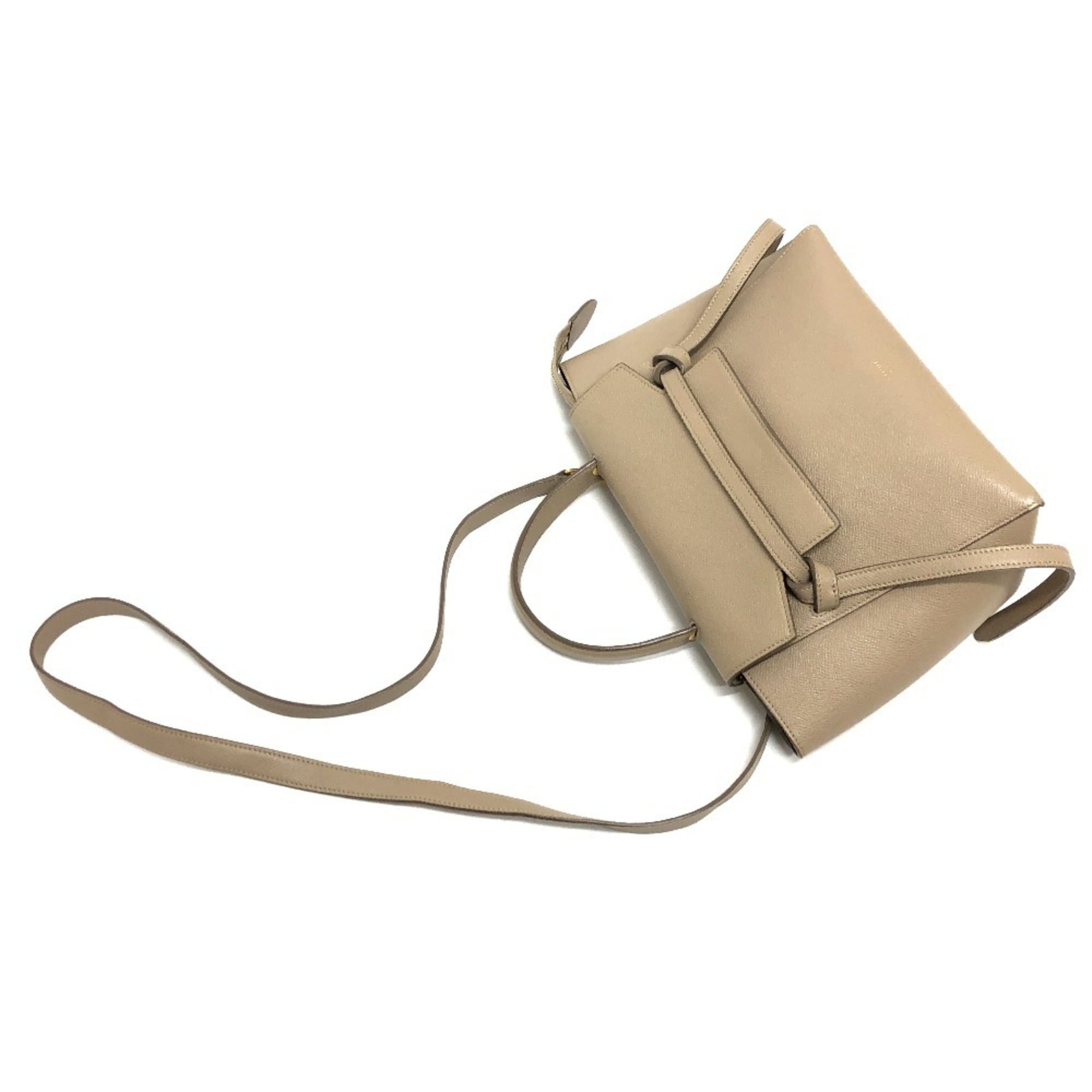 CELINE 189153 Belt Bag Micro Shoulder Handbag Leather Women's Beige