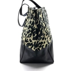 CELINE Leopard Horizontal Cabas Tote Bag Canvas Leather Women's Black x Beige