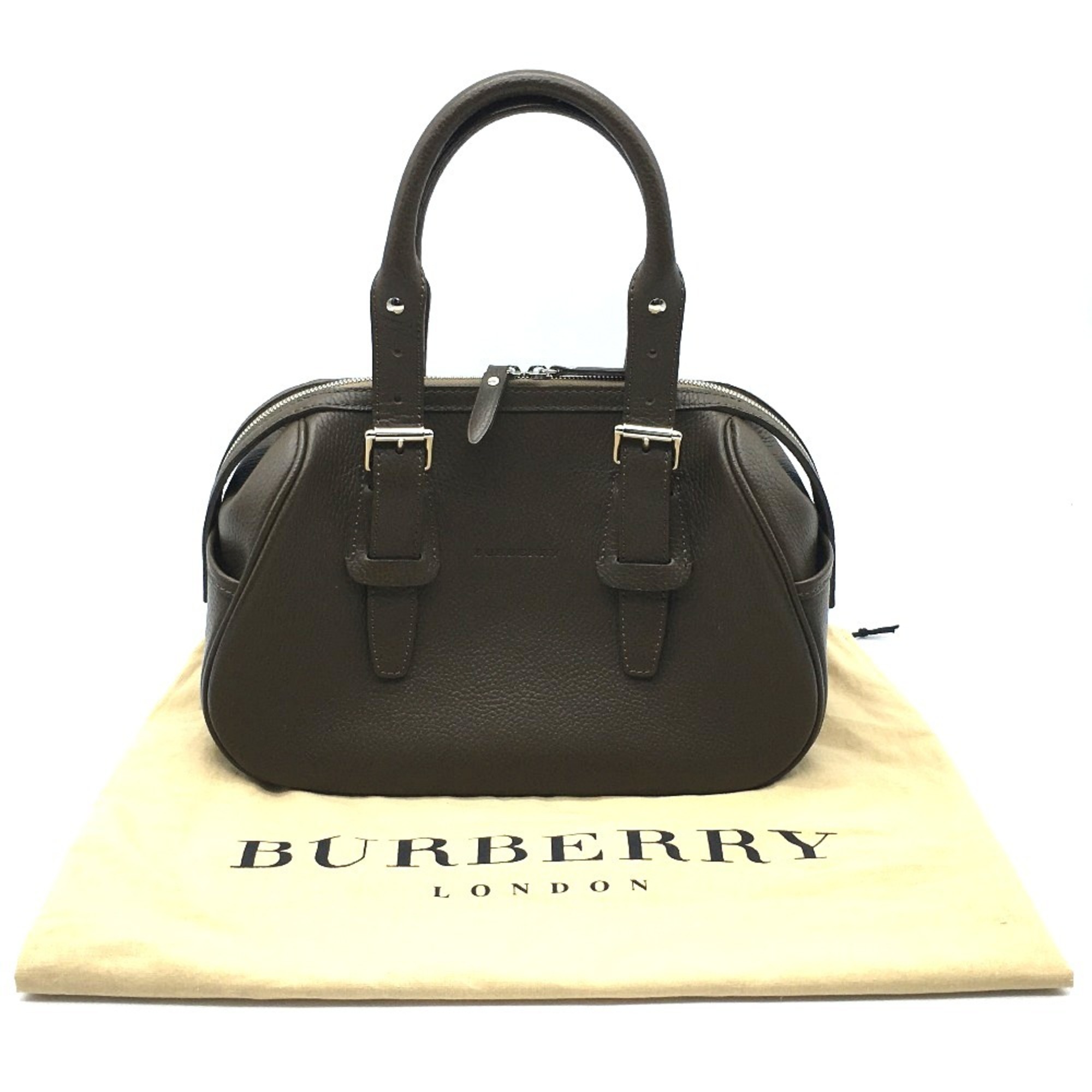 BURBERRY 101453365 Burberry check embossed Boston bag handbag leather men's women's brown