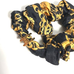 CELINE Hair Tie Chain Pattern Triomphe Scrunchie Silk Women's Black