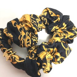 CELINE Hair Tie Chain Pattern Triomphe Scrunchie Silk Women's Black