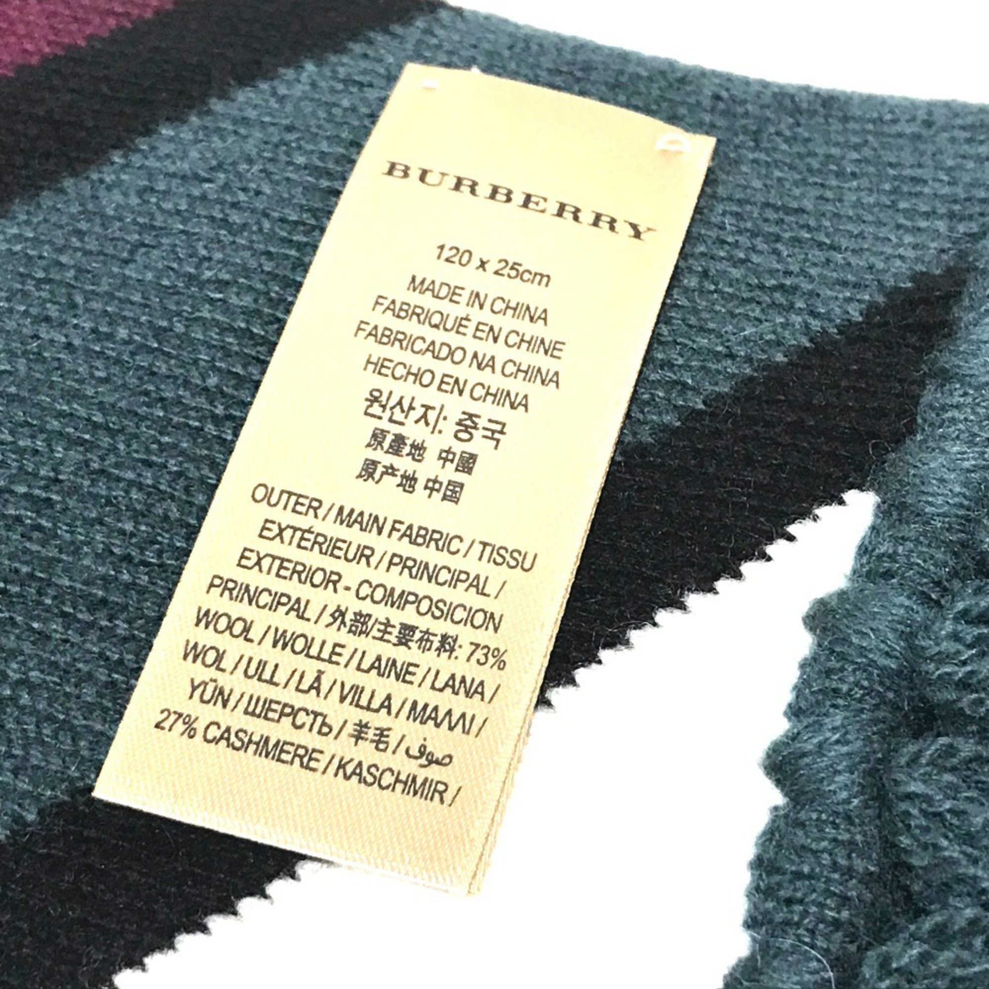 BURBERRY 4075353 Striped Tri-tone Scarf Wool Cashmere Men's Women's Green x Multicolor