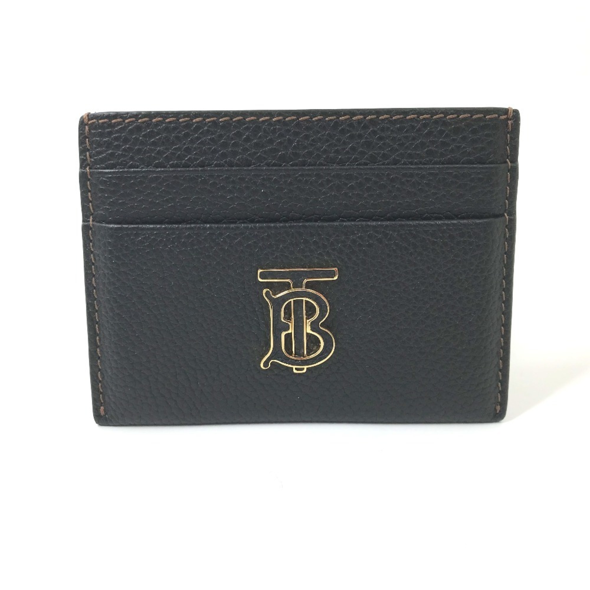 BURBERRY TB Business Card Holder Pass Case Holder/Card Leather Women's Black