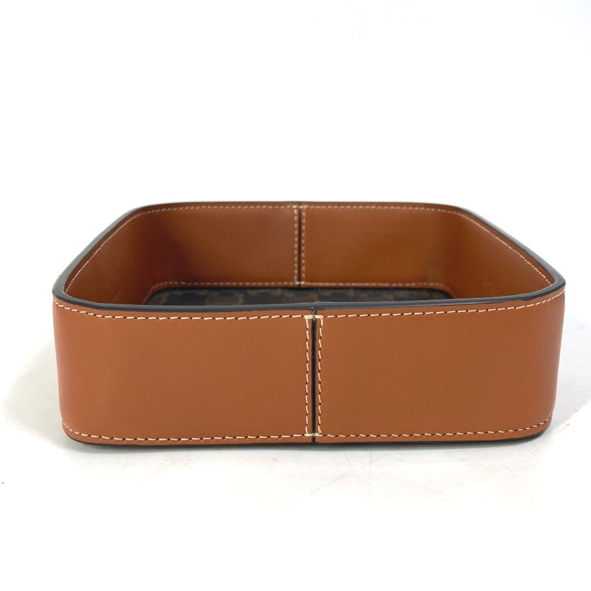 CELINE 4M0262ABO Triomphe Bowl Tray Leather Canvas Men's Women's Tan Brown