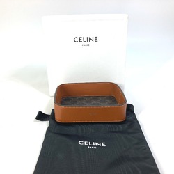 CELINE 4M0262ABO Triomphe Bowl Tray Leather Canvas Men's Women's Tan Brown