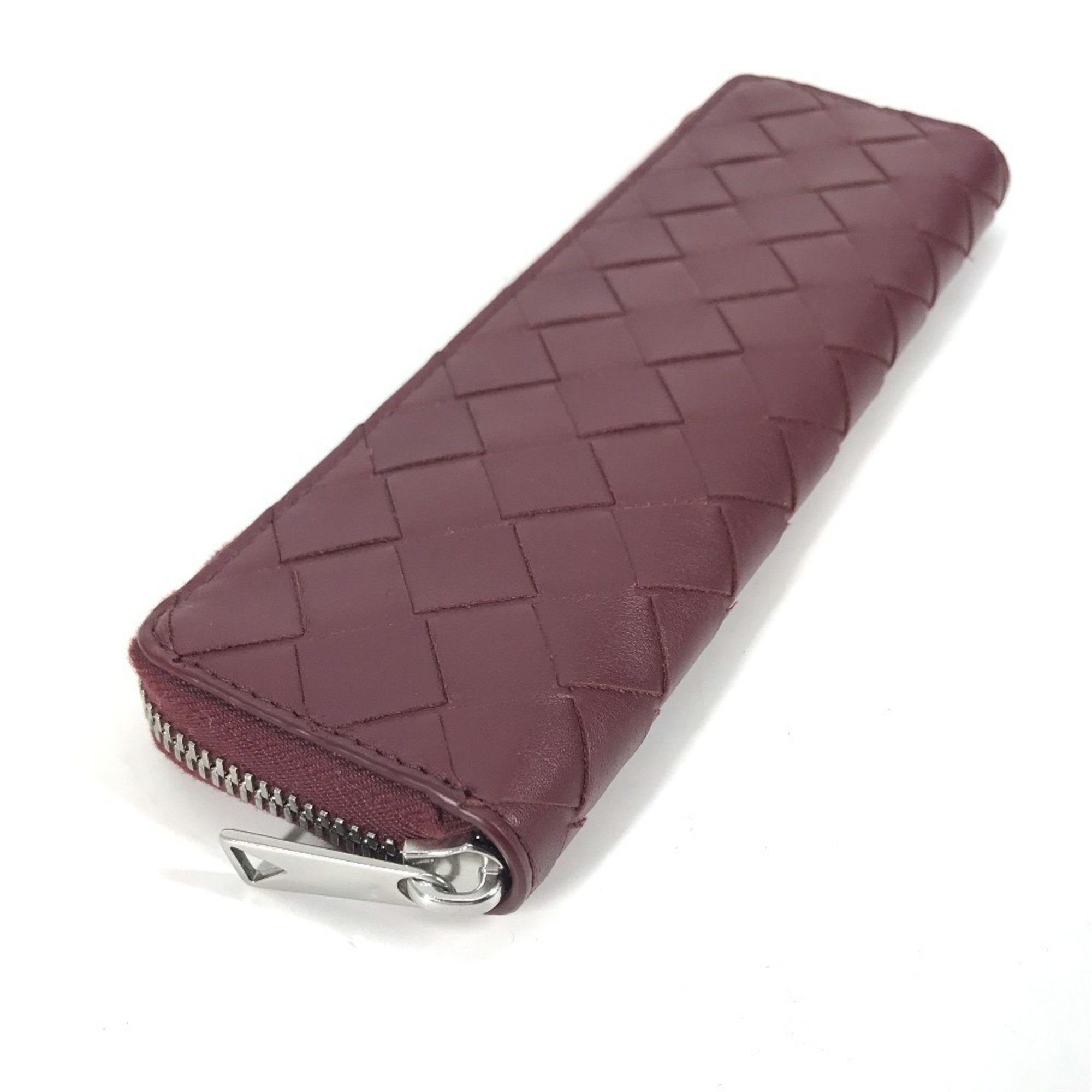 BOTTEGA VENETA Intrecciato Stationery Pencil Case Pouch Pen Leather Women's Wine Red