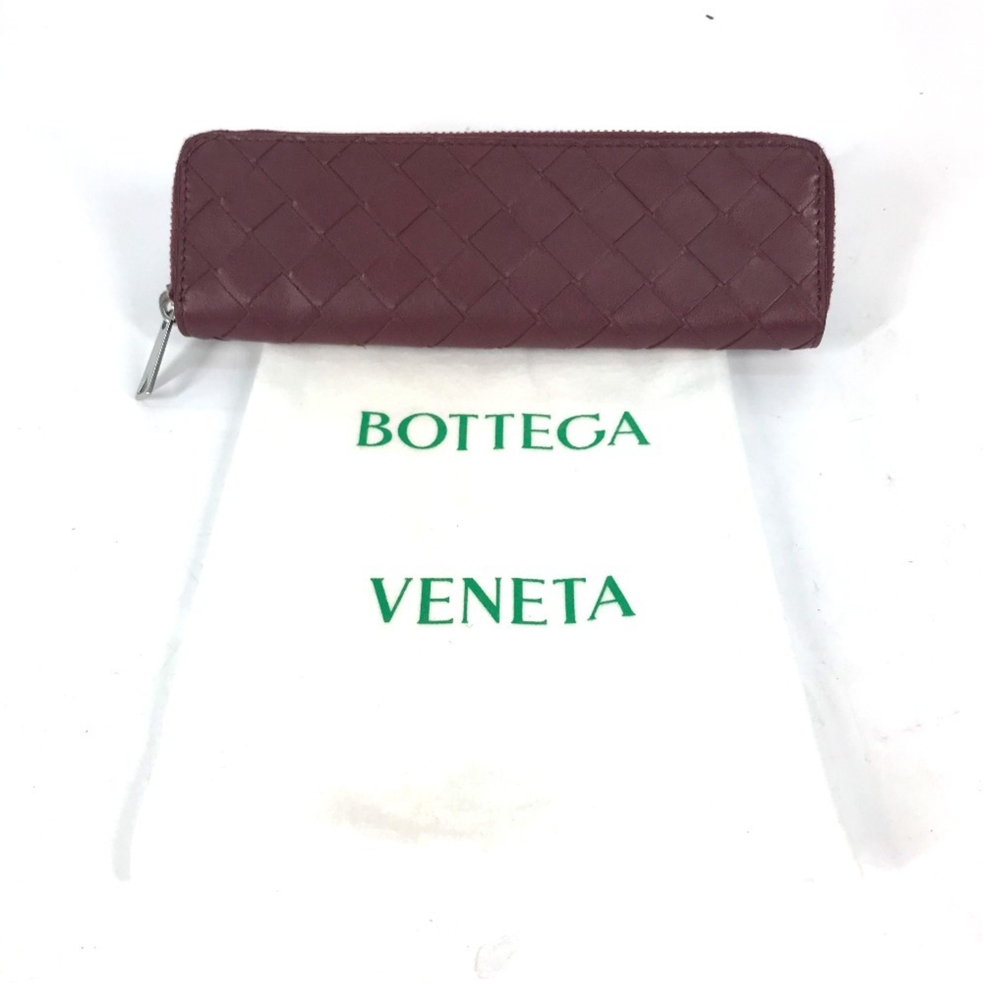 BOTTEGA VENETA Intrecciato Stationery Pencil Case Pouch Pen Leather Women's Wine Red