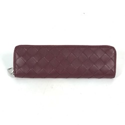 BOTTEGA VENETA Intrecciato Stationery Pencil Case Pouch Pen Leather Women's Wine Red