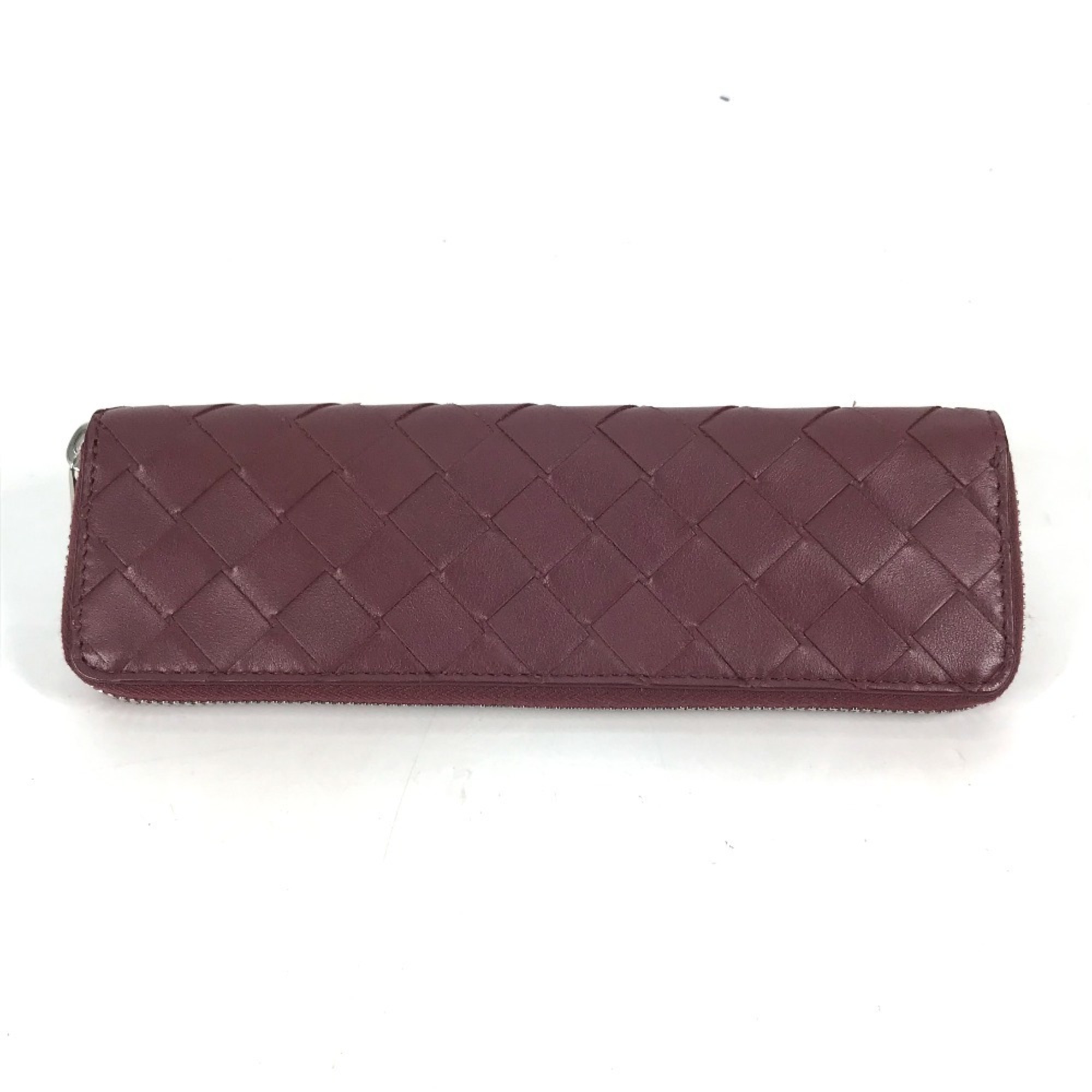 BOTTEGA VENETA Intrecciato Stationery Pencil Case Pouch Pen Leather Women's Wine Red