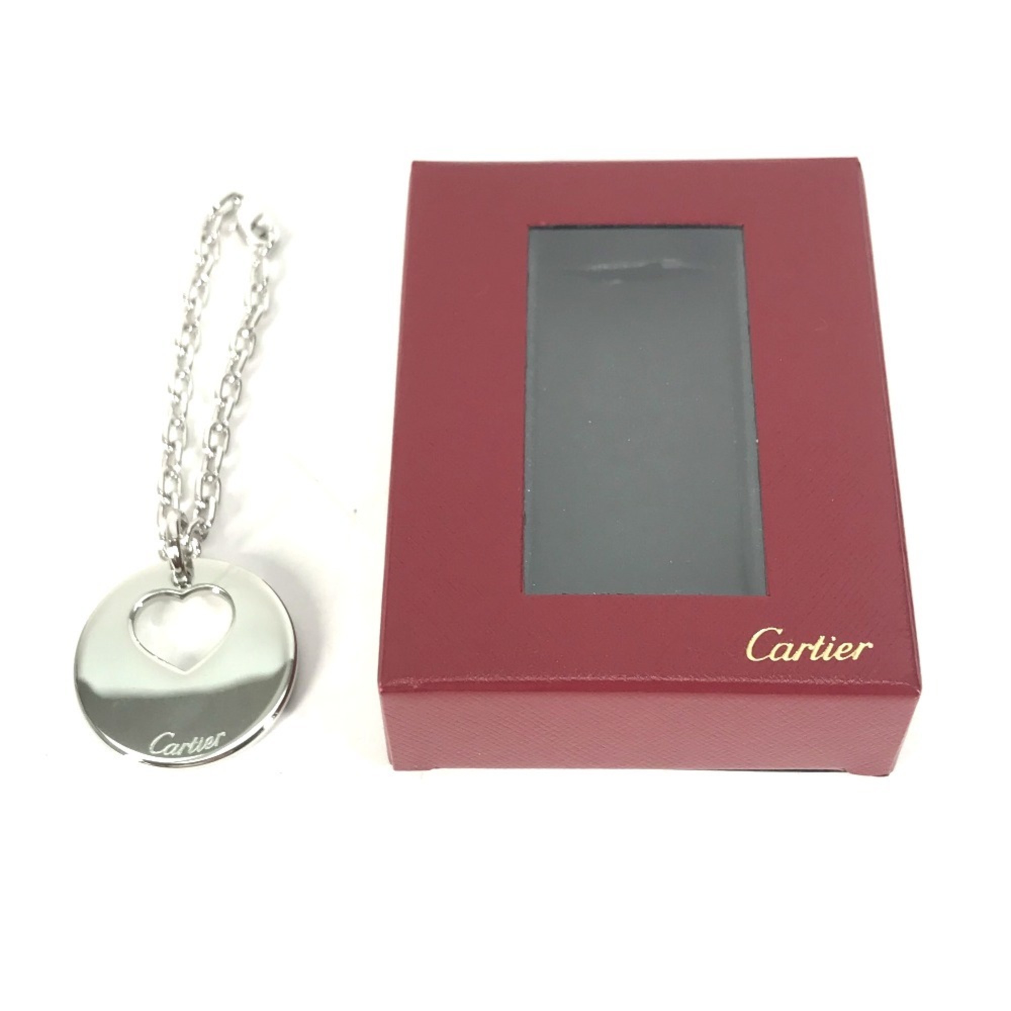 CARTIER Chain Heart Bag Charm Keychain Metal Women's Silver