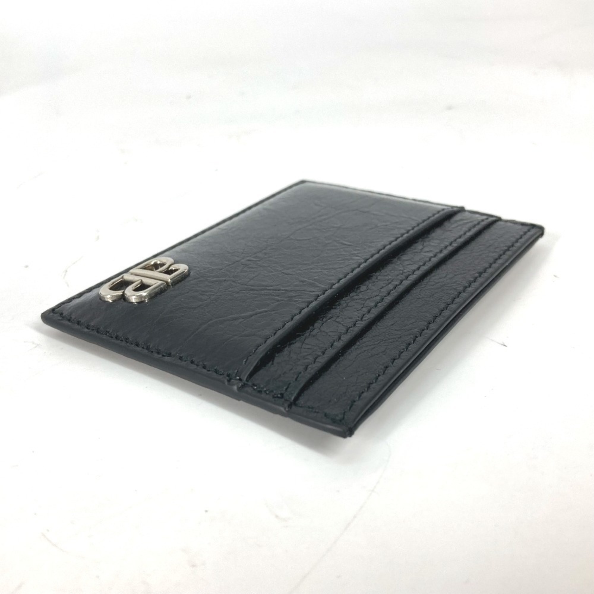 BALENCIAGA 766547 BB Business Card Holder Pass Case Holder/Card Leather Women's Black