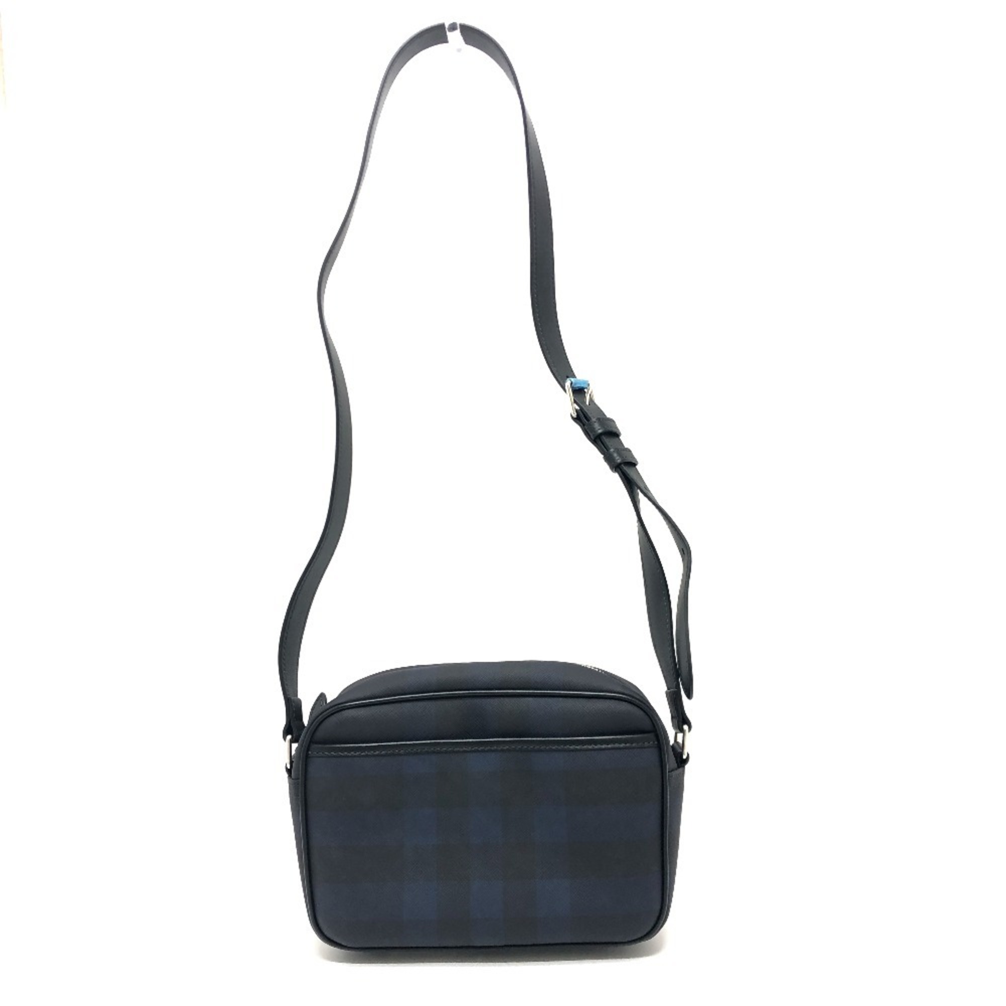 BURBERRY 8073271 Checkered Camera Shoulder Bag Leather Women's Navy Black