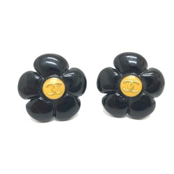 CHANEL Chanel 96P Coco Mark Flower Black Earrings Accessories Plastic Women's