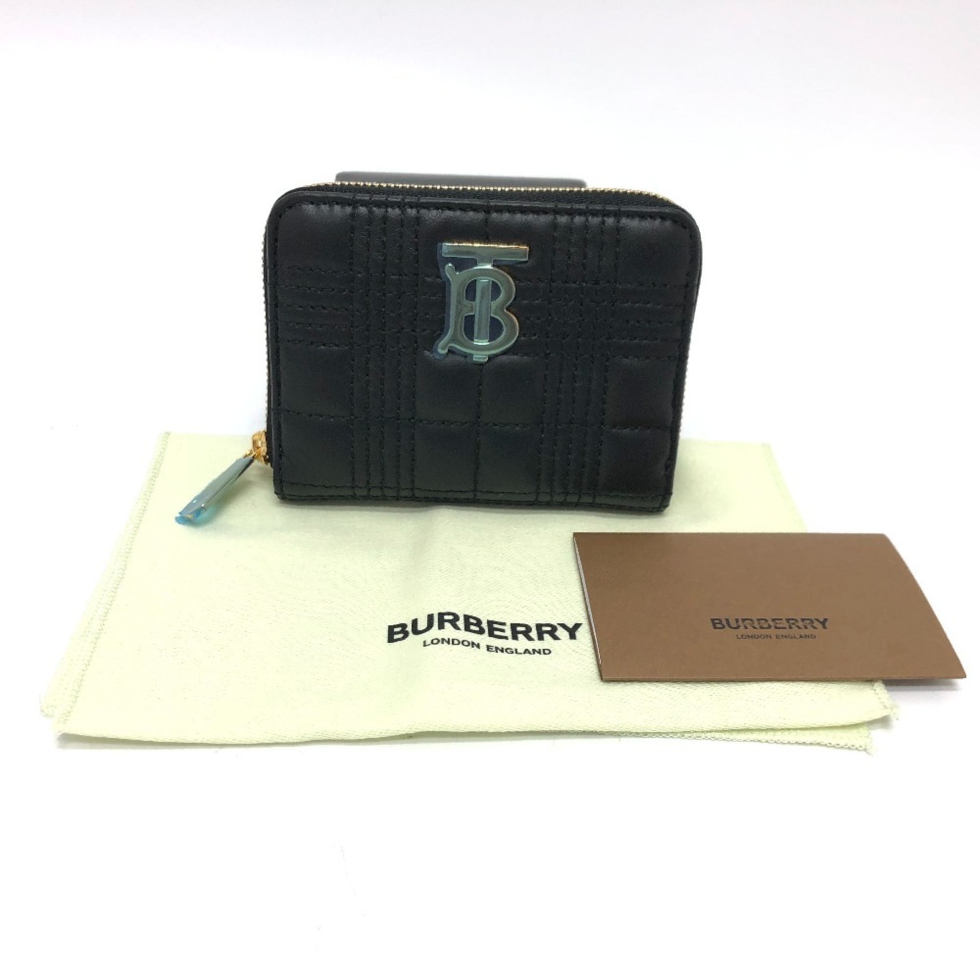 BURBERRY 8049292 TB Quilted Wallet/Coin Case Leather Women's Black