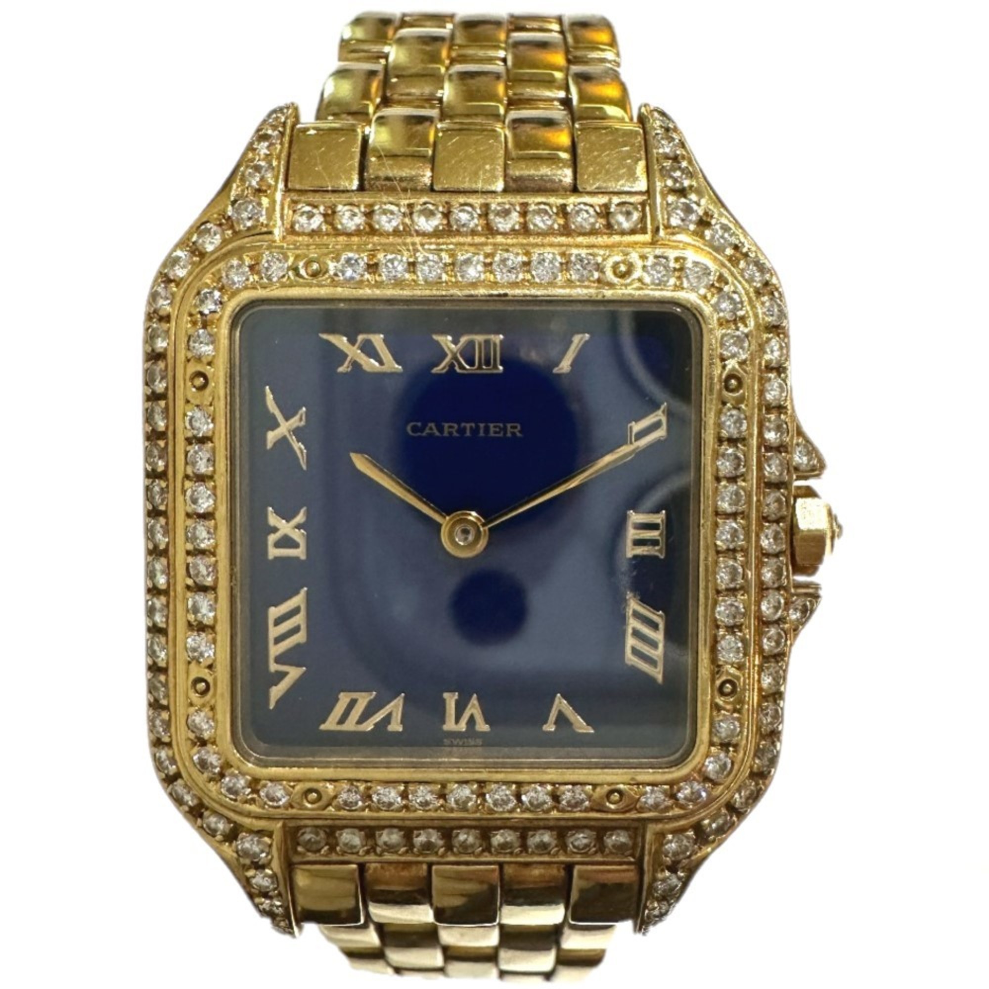 CARTIER Panthere K18 Solid Diamond Bezel Aftermarket Movement Quartz Wristwatch Men's Gold